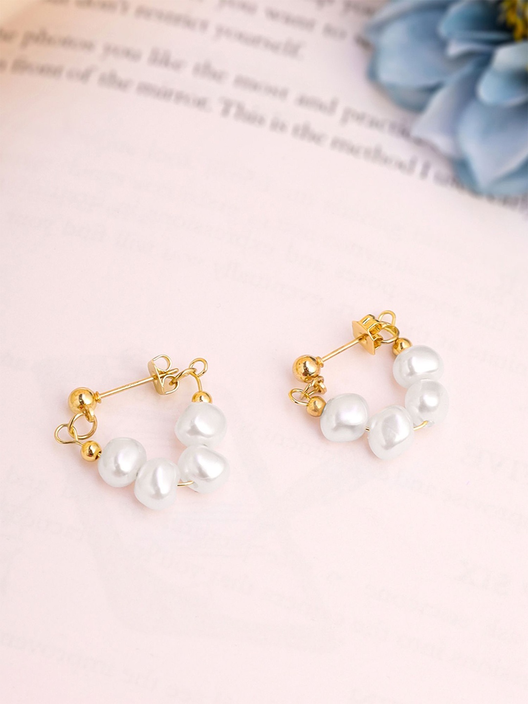 

Yellow Chimes Gold-Plated Pearls Beaded Hoop Earrings