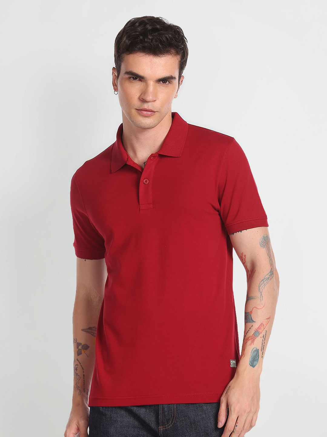 

Flying Machine Men Red Polo Collar Pockets T-shirt