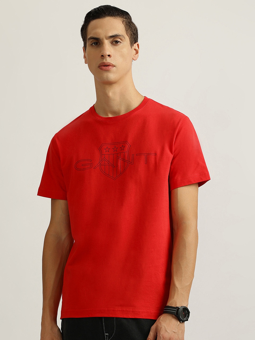 

GANT Men Typography Printed Round Neck Pure Cotton T-shirt, Red