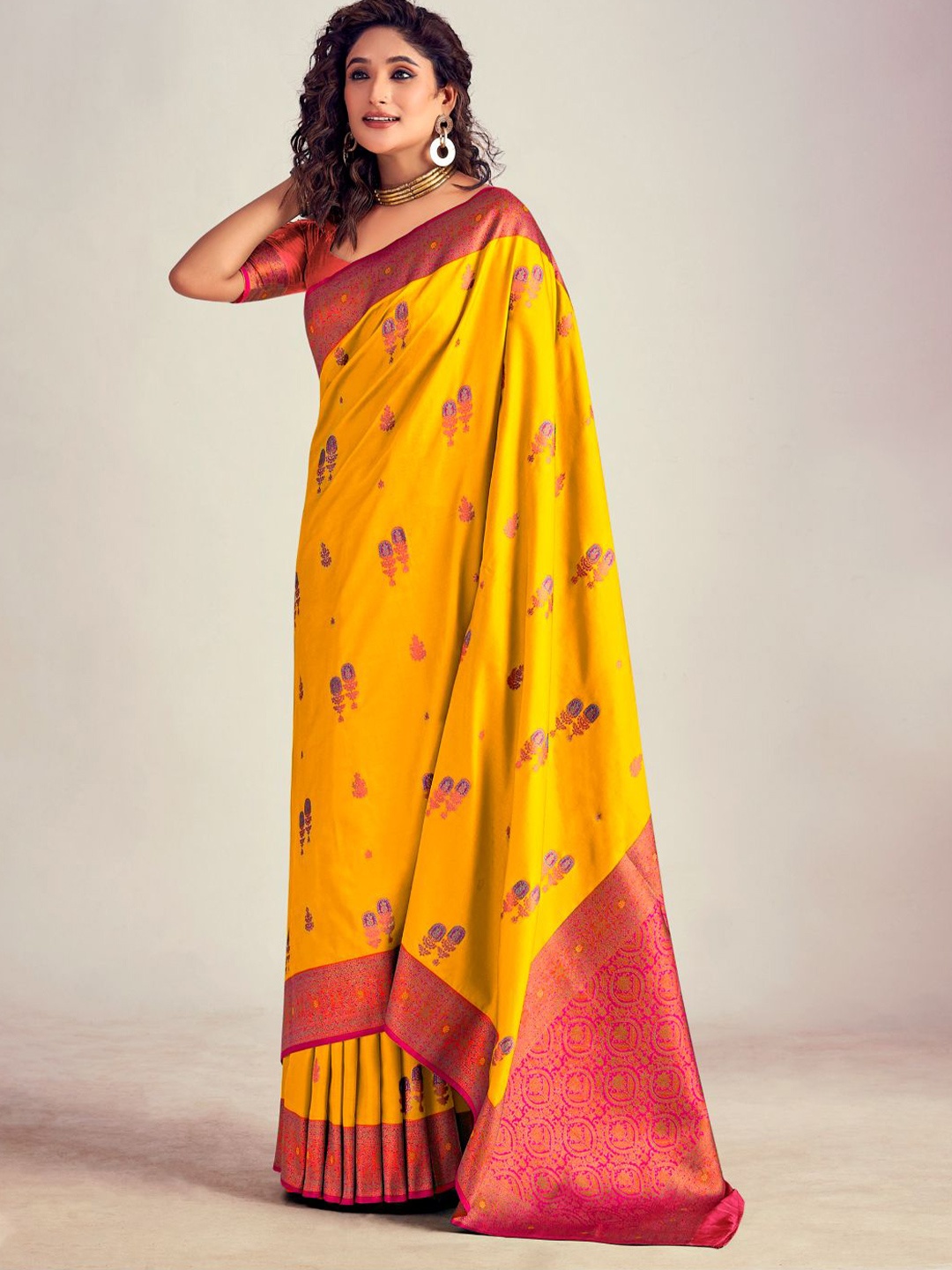 

NK Textiles Woven Design Zari Banarasi Saree, Yellow
