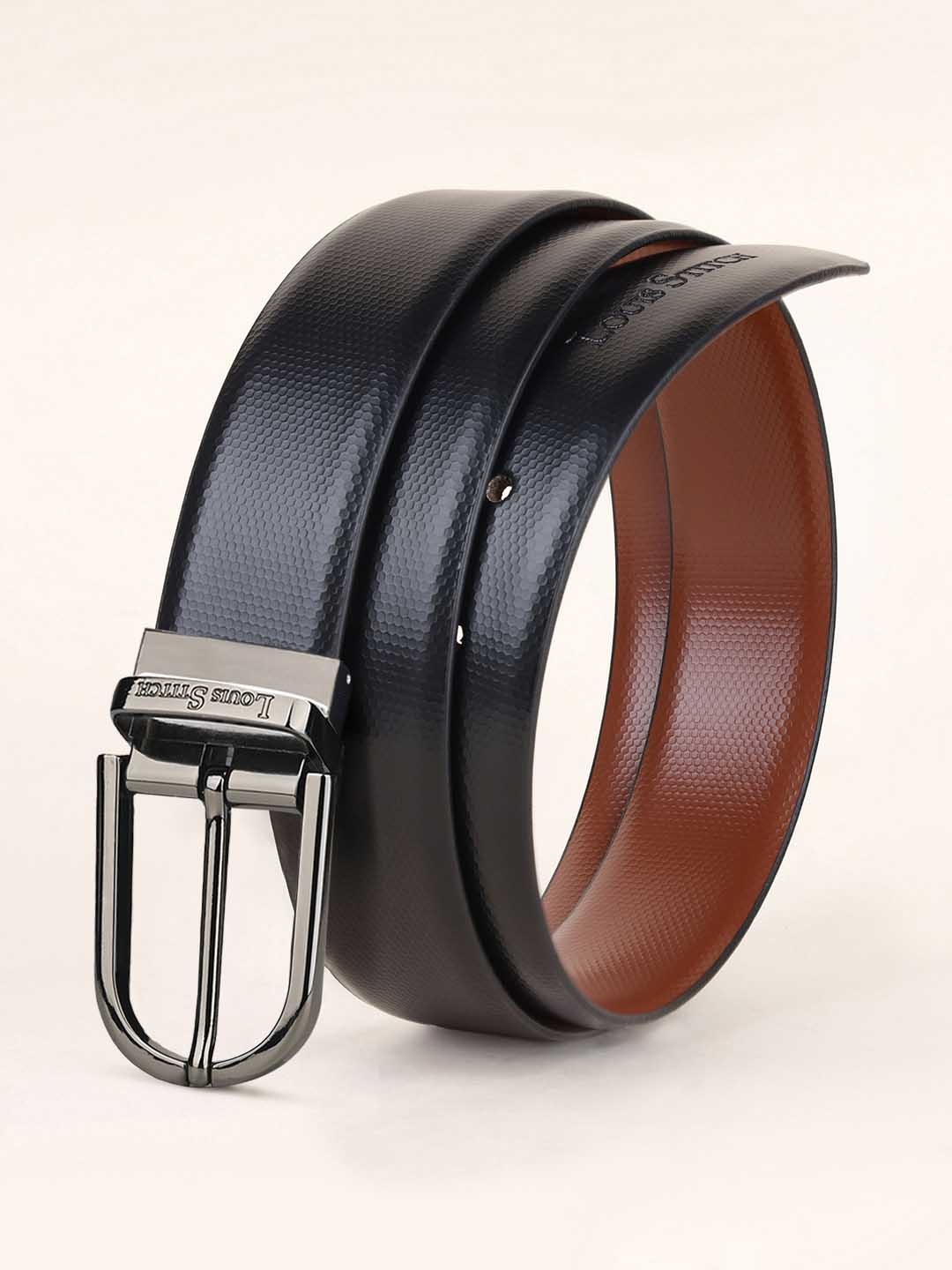 

LOUIS STITCH Men Black Textured Leather Reversible Formal Belt