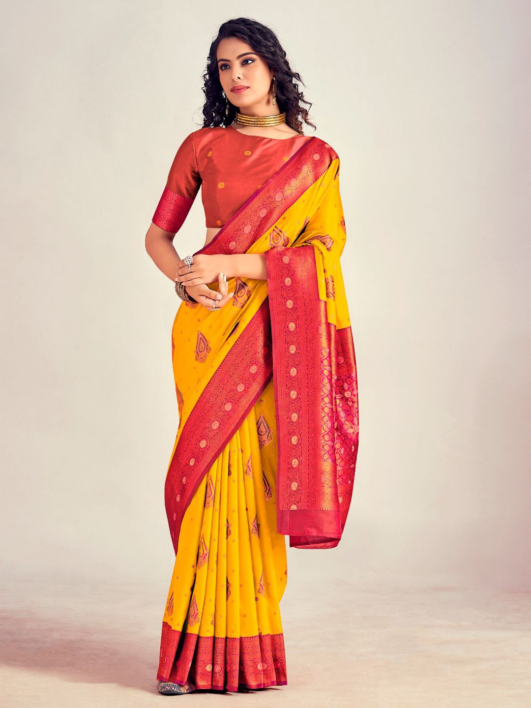 

NK Textiles Woven Design Zari Kanjeevaram Saree, Yellow