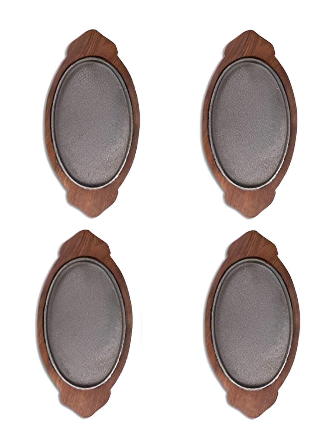 

e kysa Brown 2 Pieces Cast Iron Sizzler Platter With Wooden Base