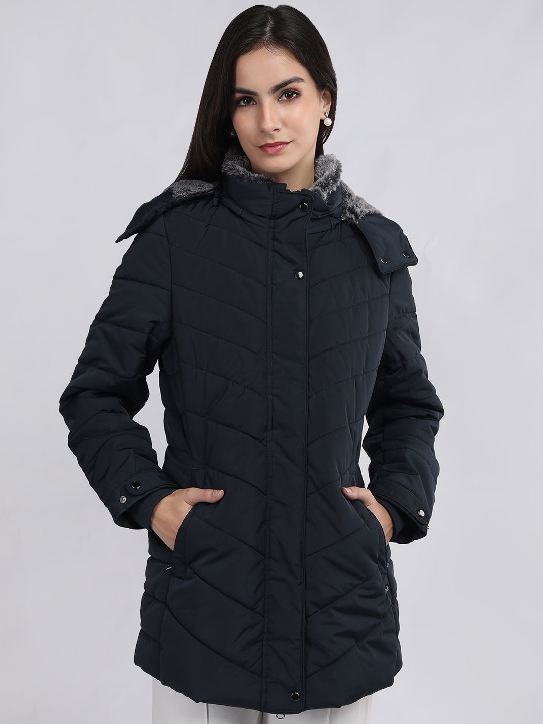 

LURE URBAN Women Outdoor Puffer Jacket, Navy blue