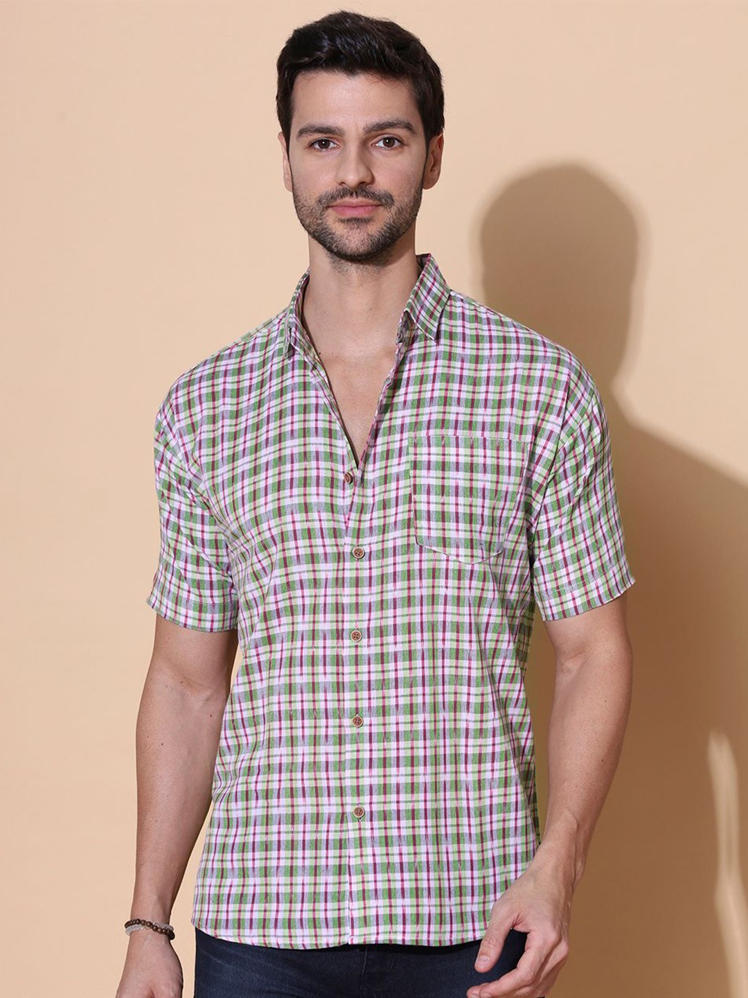 

MOSHI Men Comfort Opaque Checked Casual Shirt, Green