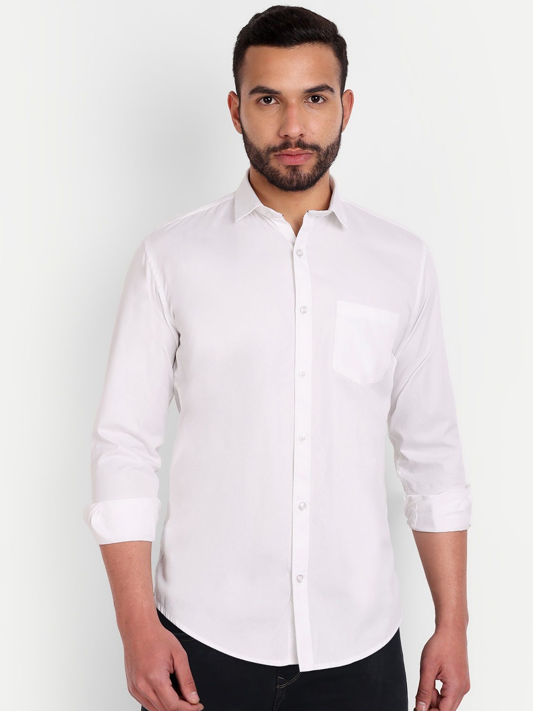 

MEGHZ Men Slim Fit Opaque Casual Shirt, White