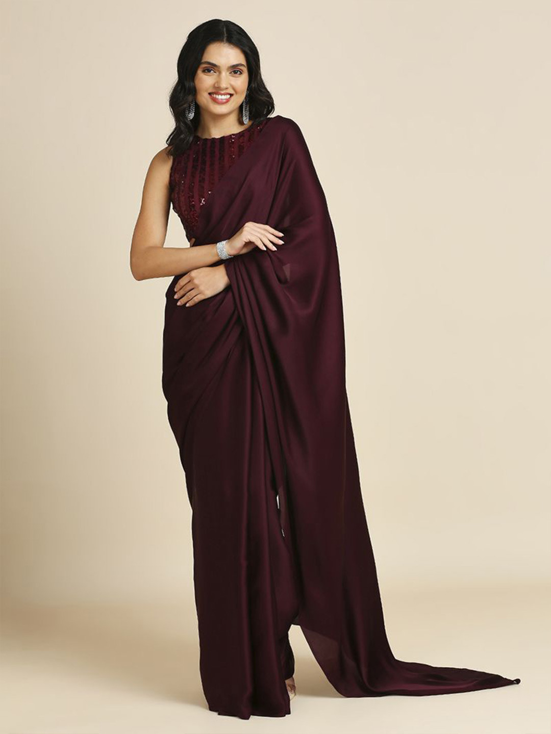 

ASISA Satin Saree, Burgundy