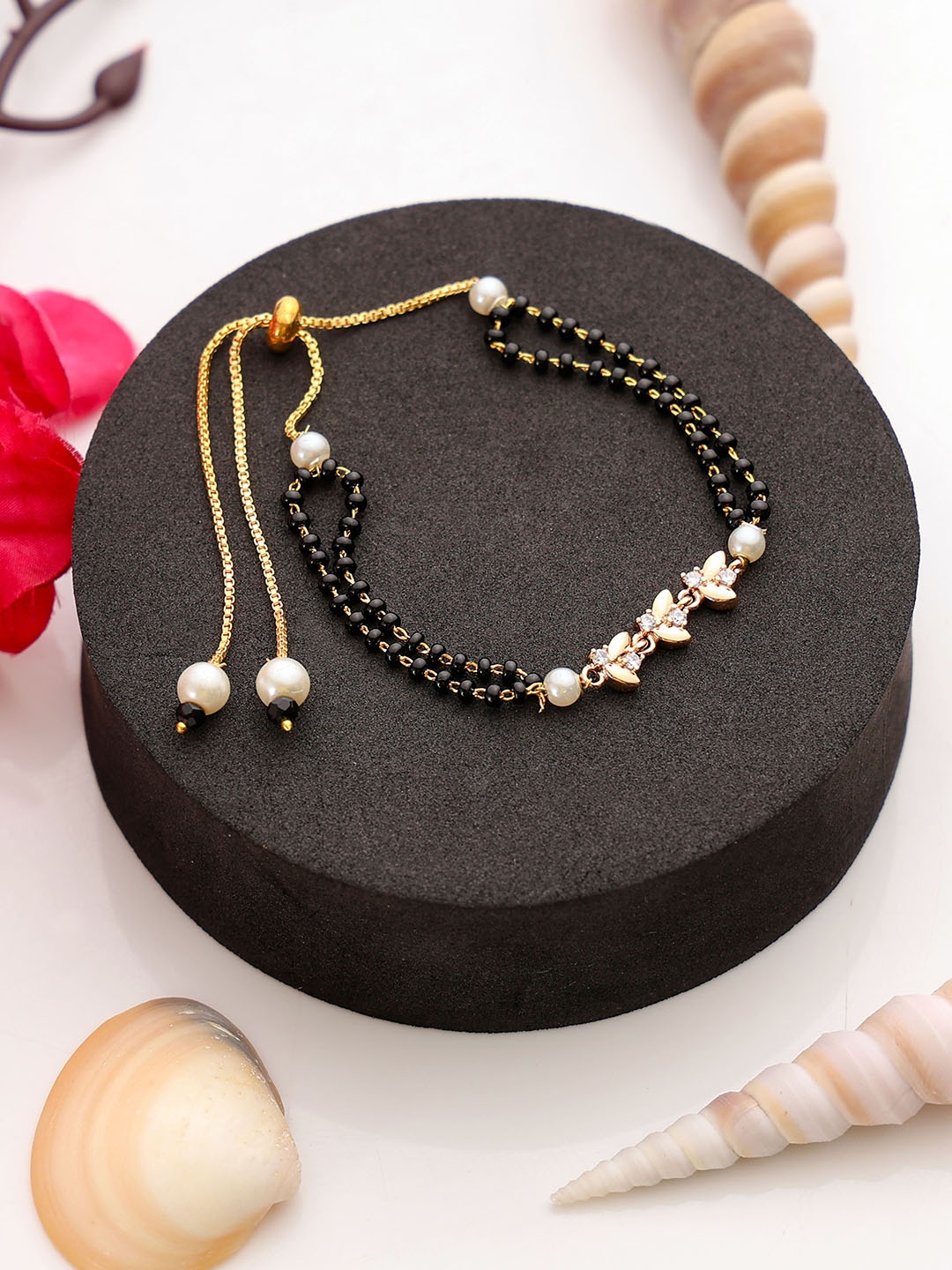 

Mali Fionna Gold-Plated Stones Studded and Beaded Mangalsutra Bracelet