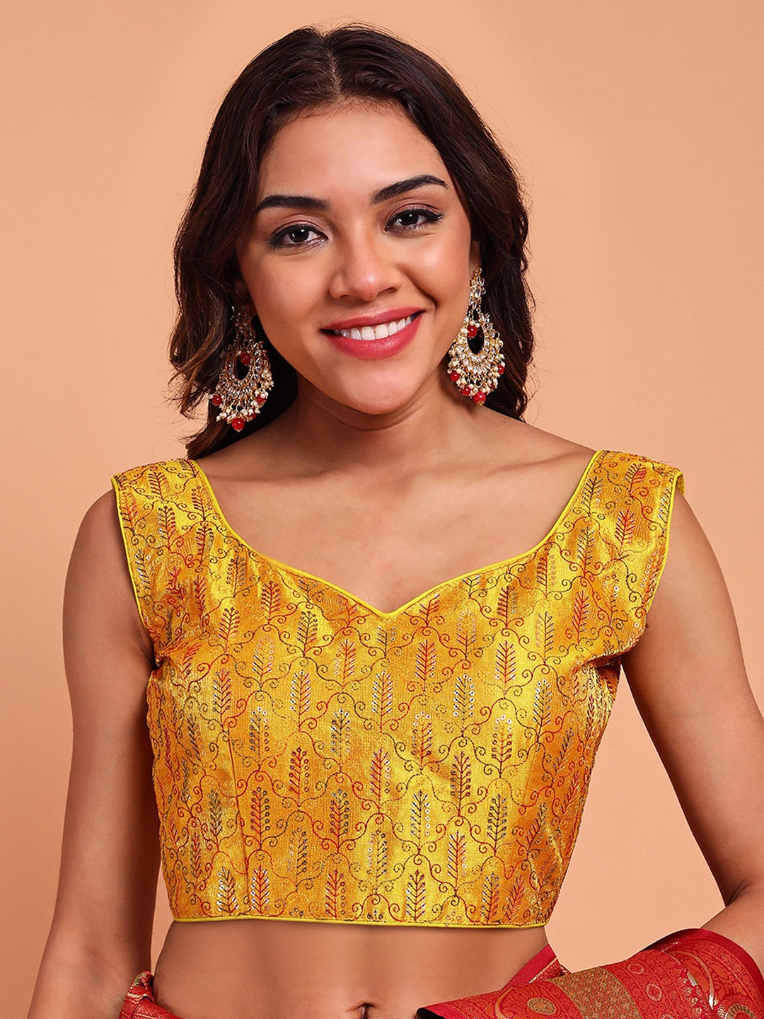 

Globon Impex Embellished Silk Saree Blouse, Yellow