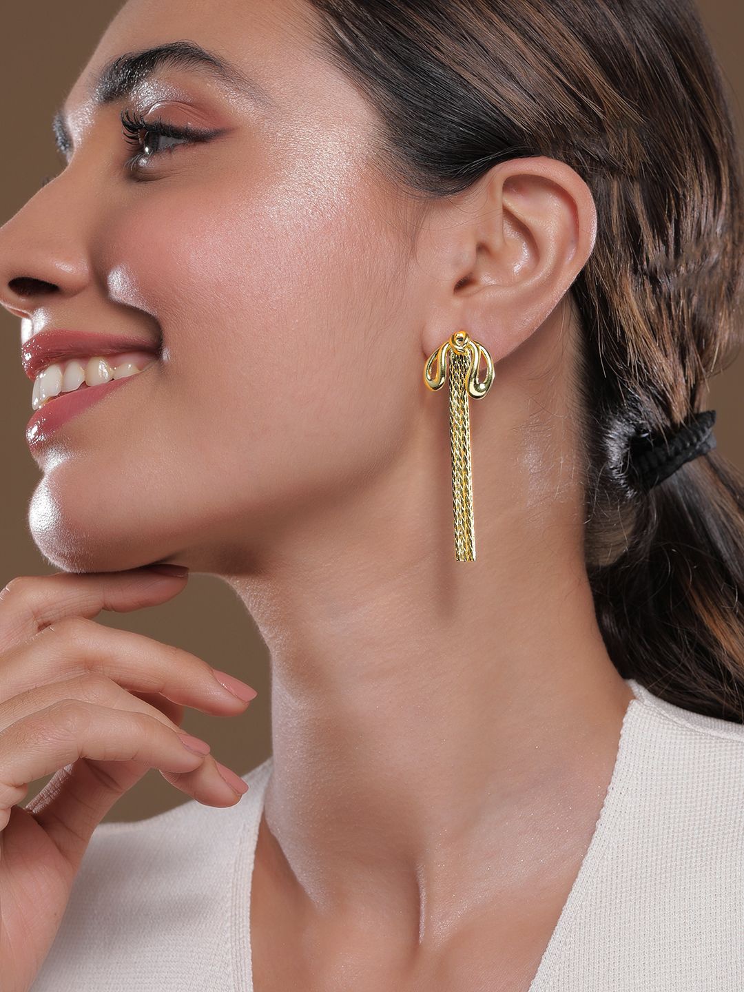 

Rubans 18K Gold Plated Knot Design multilayered Tassel Drop Earrings