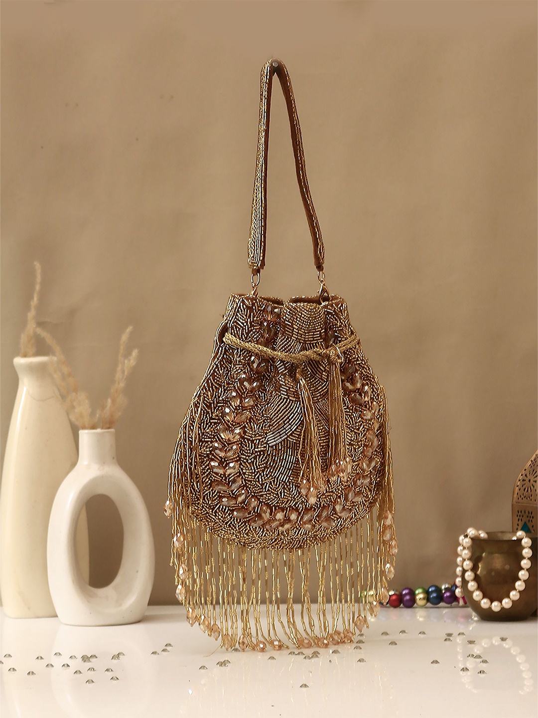 

Swisni Embellished Potli Clutch, Gold