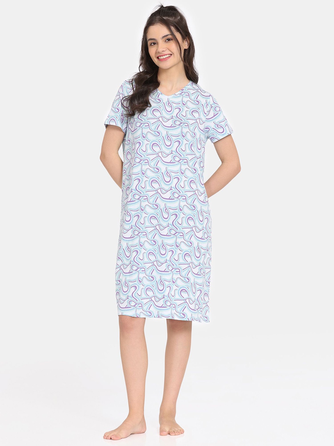 

Rosaline by Zivame Women Abstract Printed Nightdress, Blue