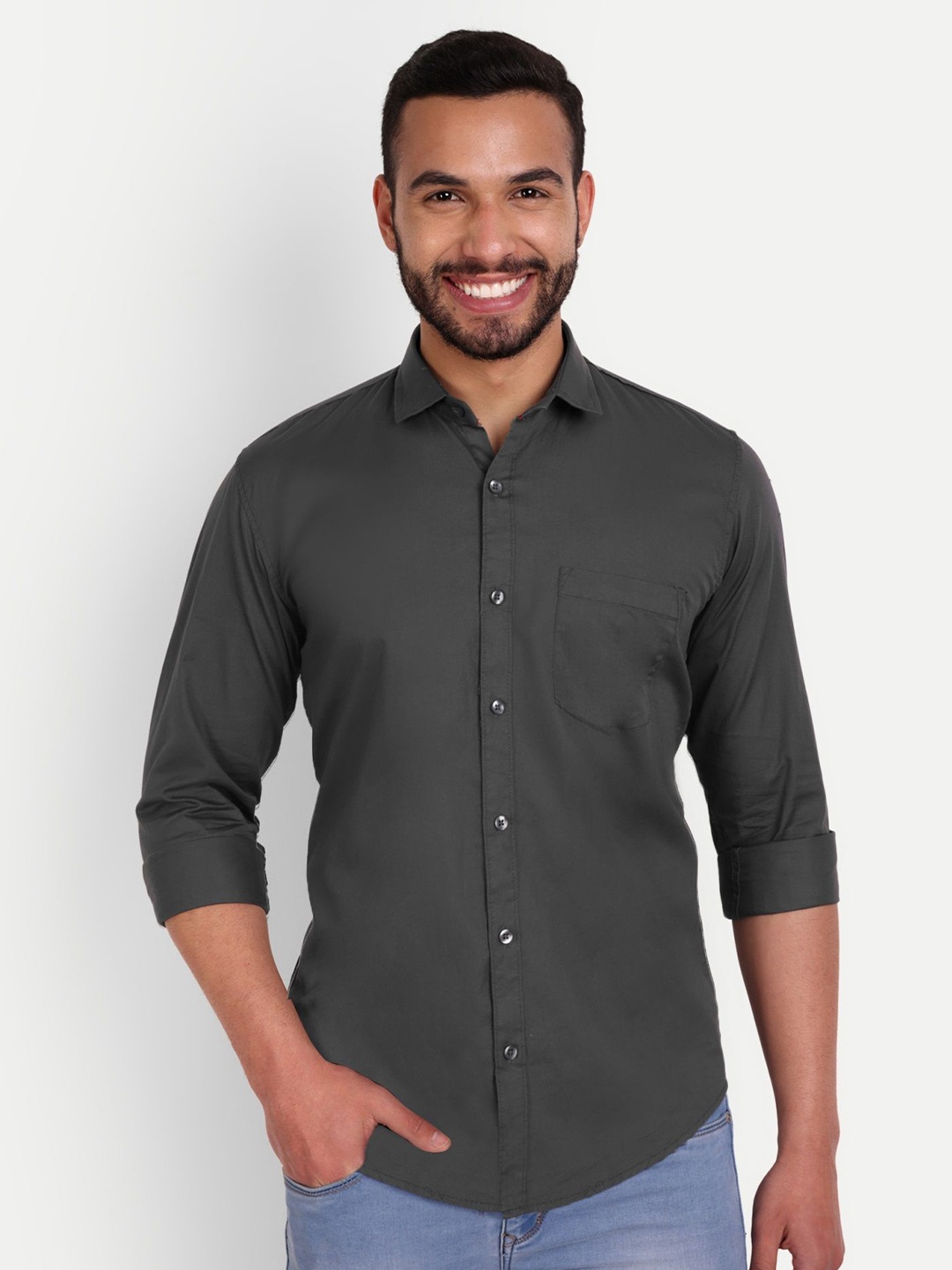 

MEGHZ Men Slim Fit Opaque Casual Shirt, Grey