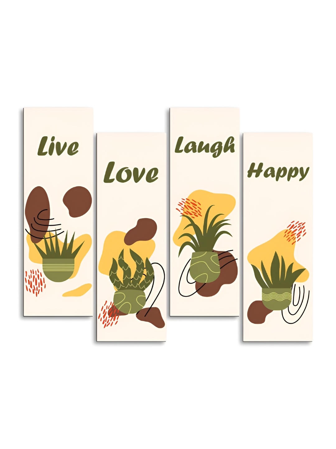 

CLAWCRAFTS Beige and Yellow 4 Pieces Floral Modern Wooden Wall Hangings