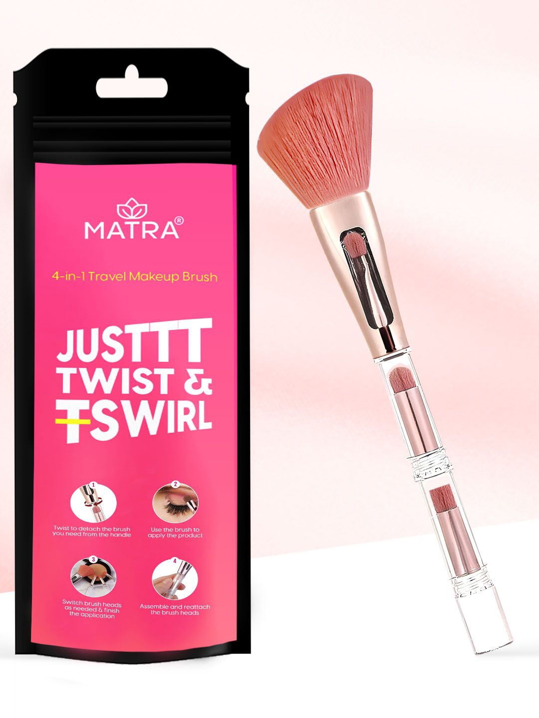 

MATRA 4 in 1 Travel Makeup Brush Mini Brush Set for Powder, Concealer & Eyeshadow Blending, Gold