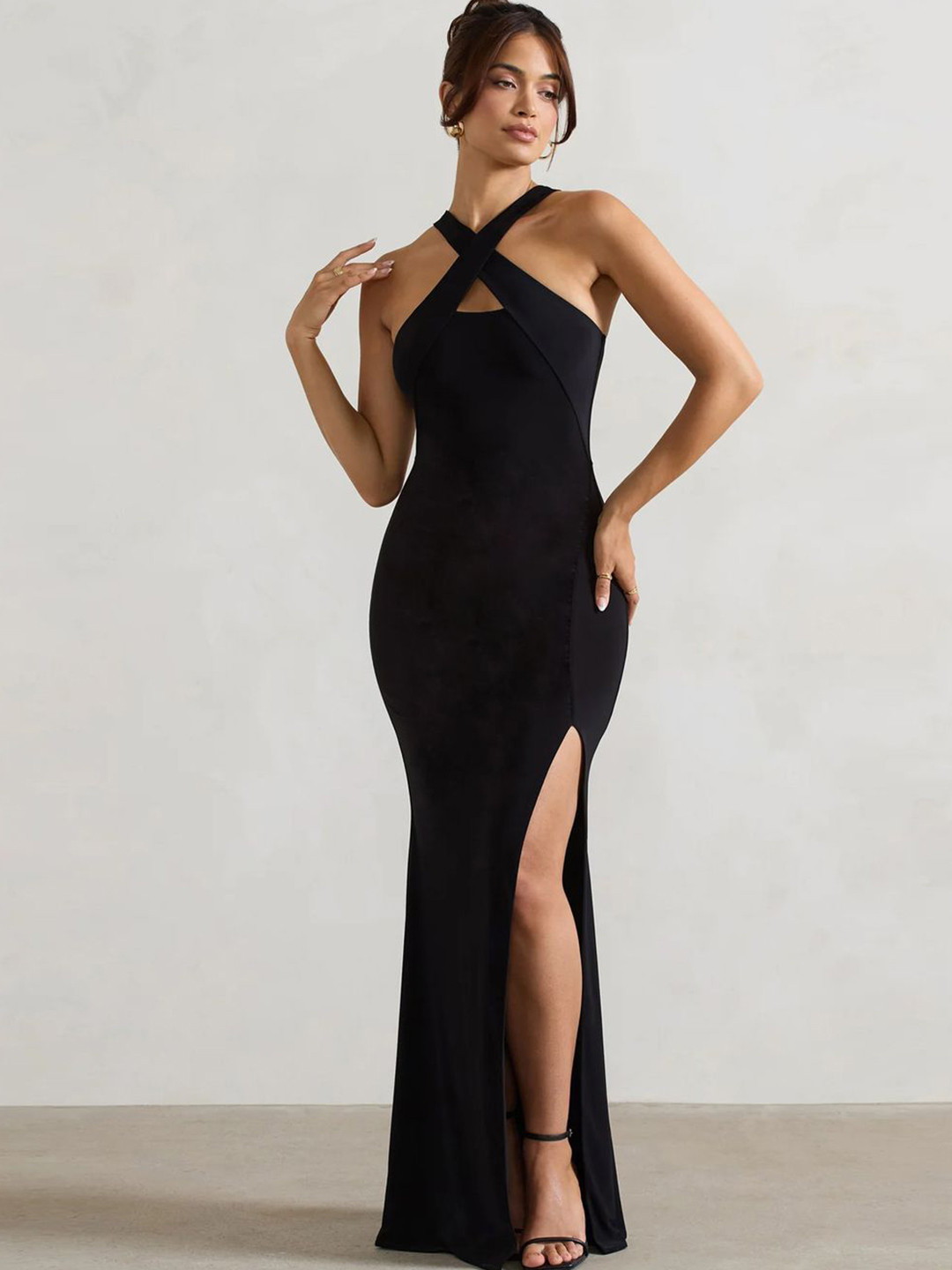 

Genzy Crepe Bodycon Maxi Dress, Black