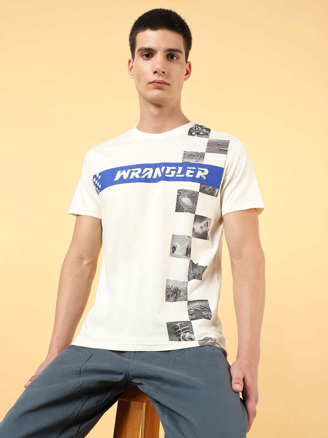 

Wrangler Printed Cotton Knitted Casual T-shirt, Cream
