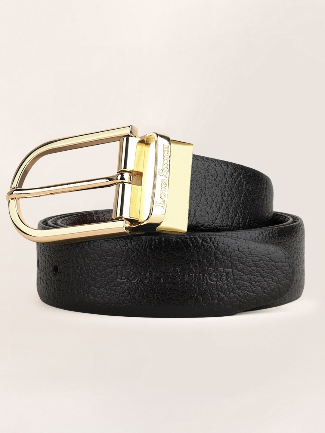 

LOUIS STITCH Men Black Textured Leather Reversible Formal Belt