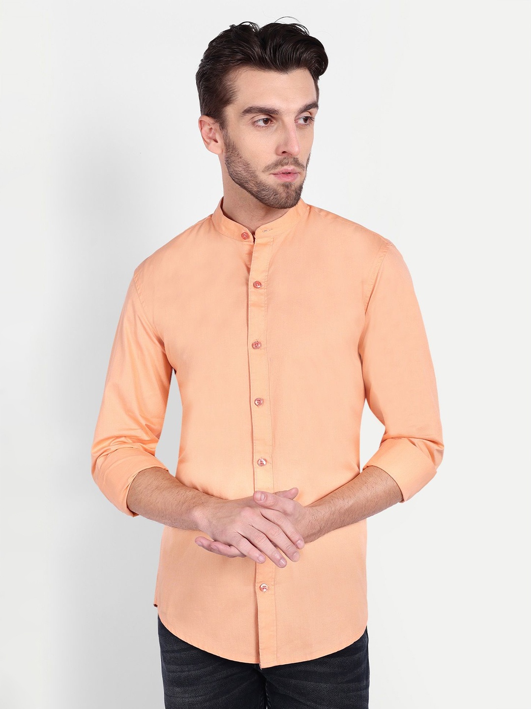 

MEGHZ Men Slim Fit Opaque Casual Shirt, Orange
