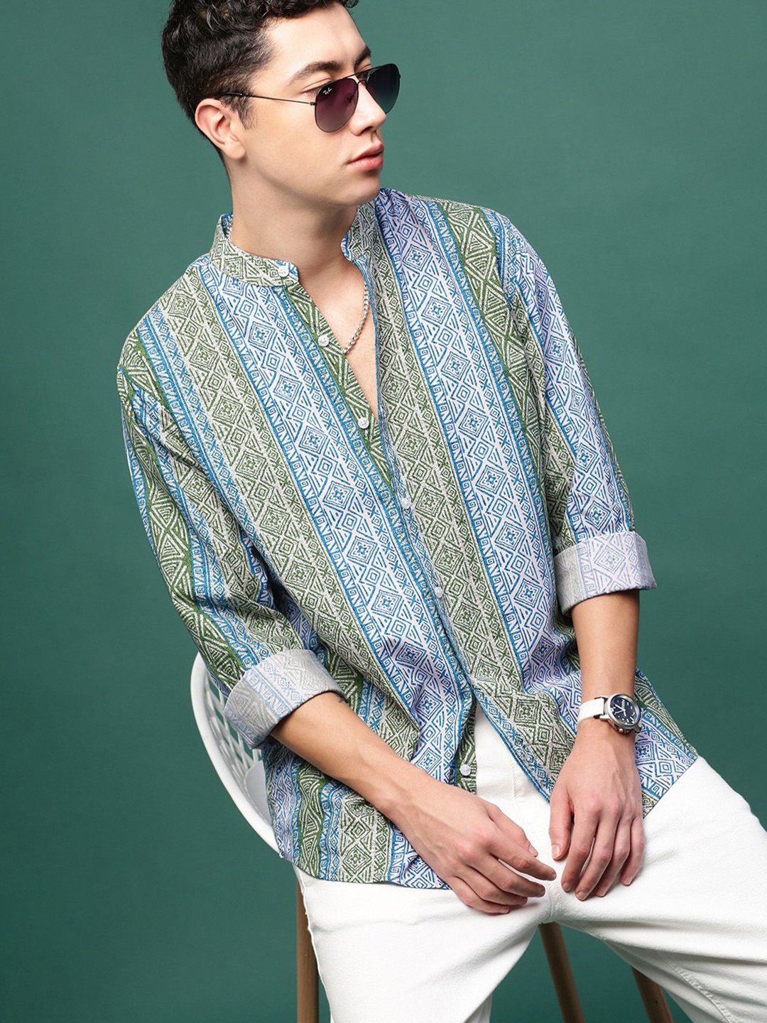 

SHOWOFF Men Standard Slim Fit Opaque Striped Casual Shirt, Blue