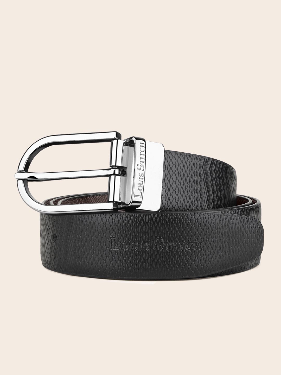 

LOUIS STITCH Men Black Textured Leather Formal Belt