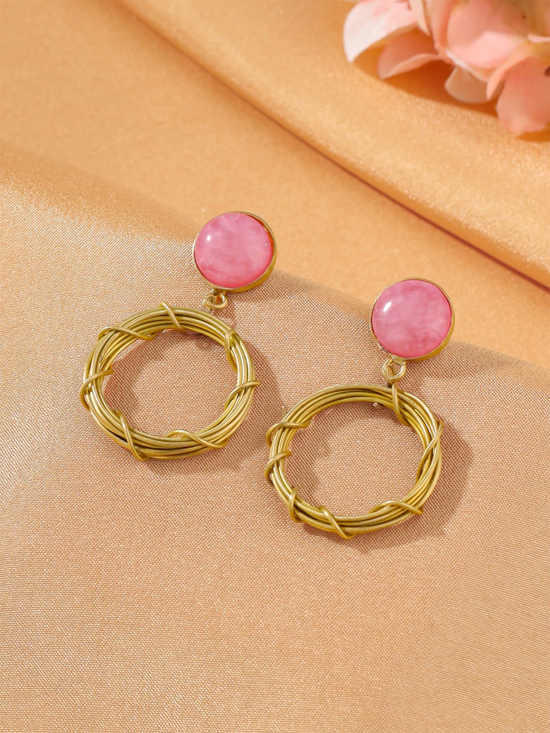 

Yellow Chimes Gold-Plated Stone-Studded Circular Drop Earrings