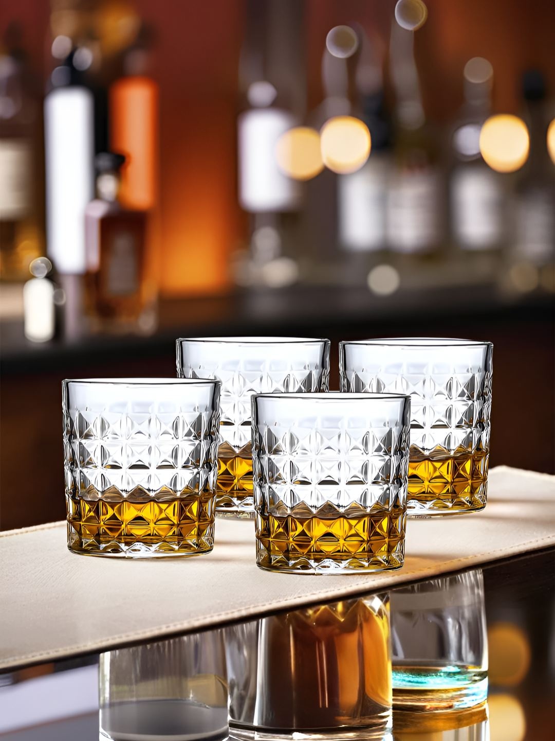 

UMAI Transparent 4 Pieces Textured Whisky Glasses- 270 ml Each