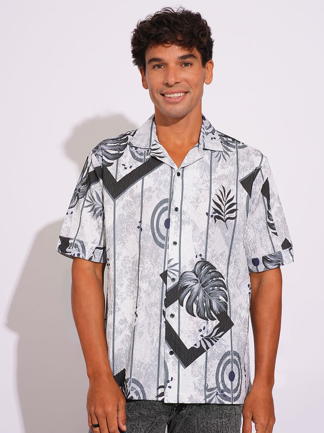 

BWOLVES Men Opaque Printed Casual Shirt, Grey