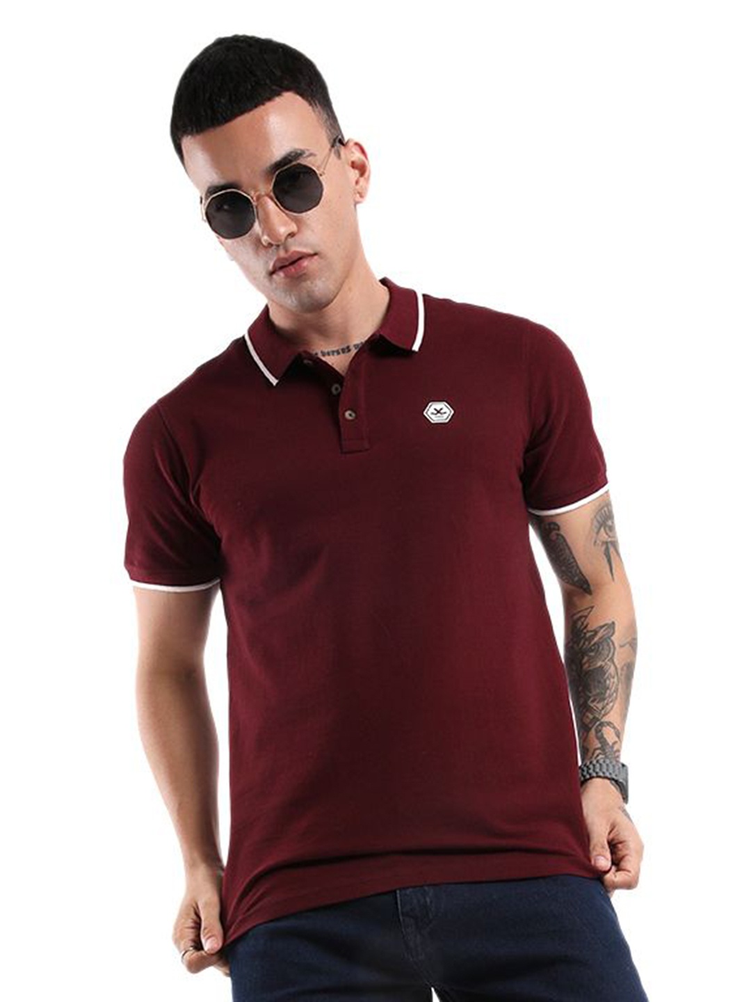 

WROGN Men Solid Polo Collar Cotton Slim Fit T-Shirt, Maroon