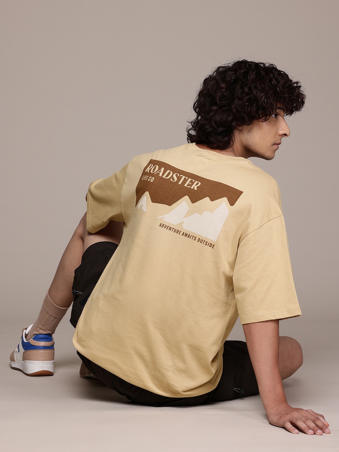 

The Roadster Lifestyle Co. Printed Pure Cotton Relaxed Fit T-shirt, Beige