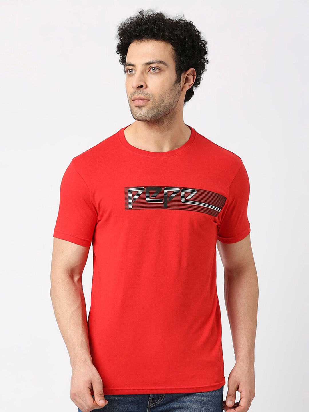 

Pepe Jeans Typography Printed Round Neck Short Sleeves Slim Fit Cotton T-shirt, Red