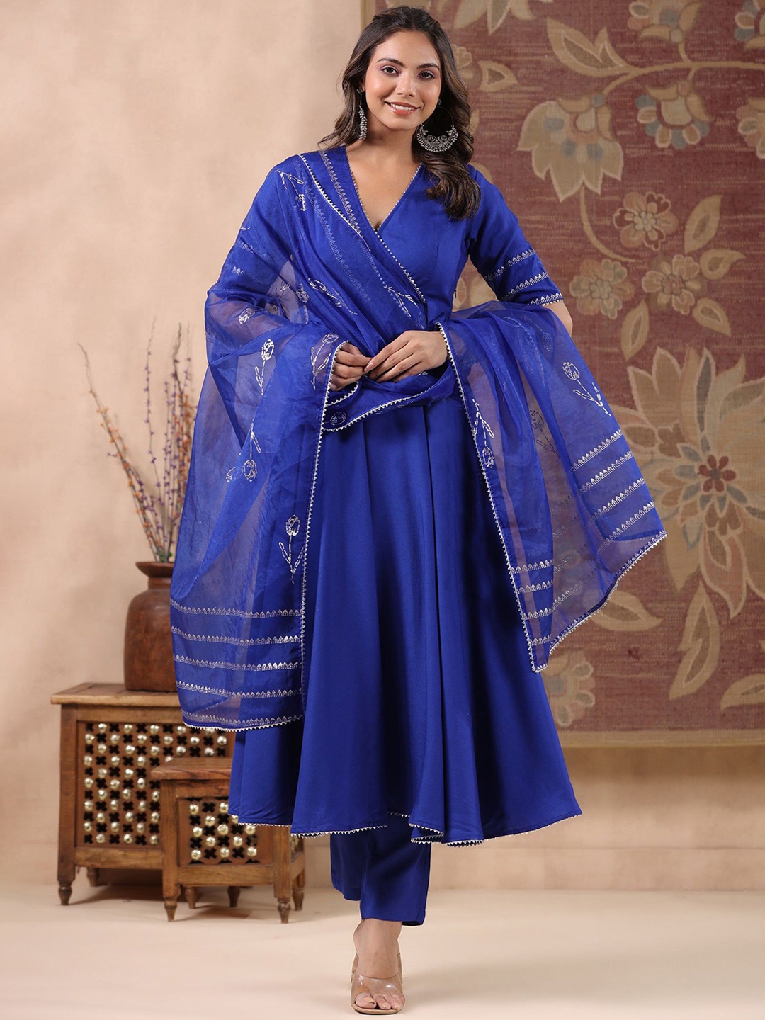 

Anni Designer Empire Gotta Patti A-Line Kurta with Trousers & Dupatta, Blue