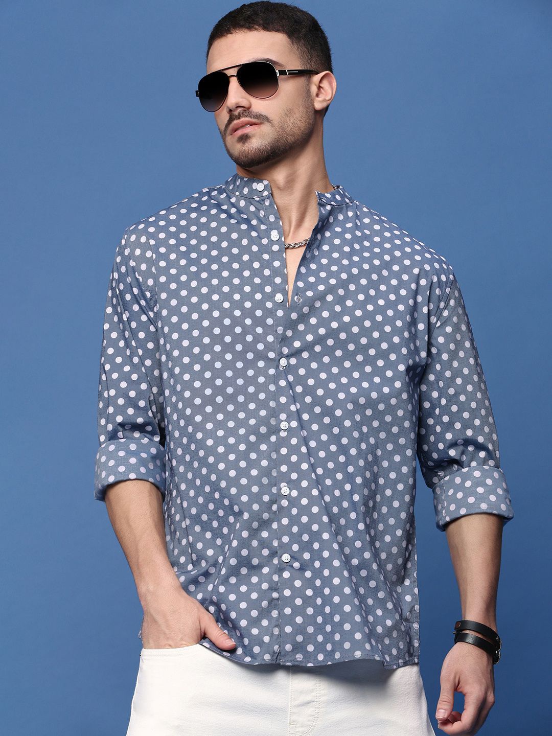 

SHOWOFF Men Standard Slim Fit Polka Dot Opaque Printed Casual Shirt, Grey
