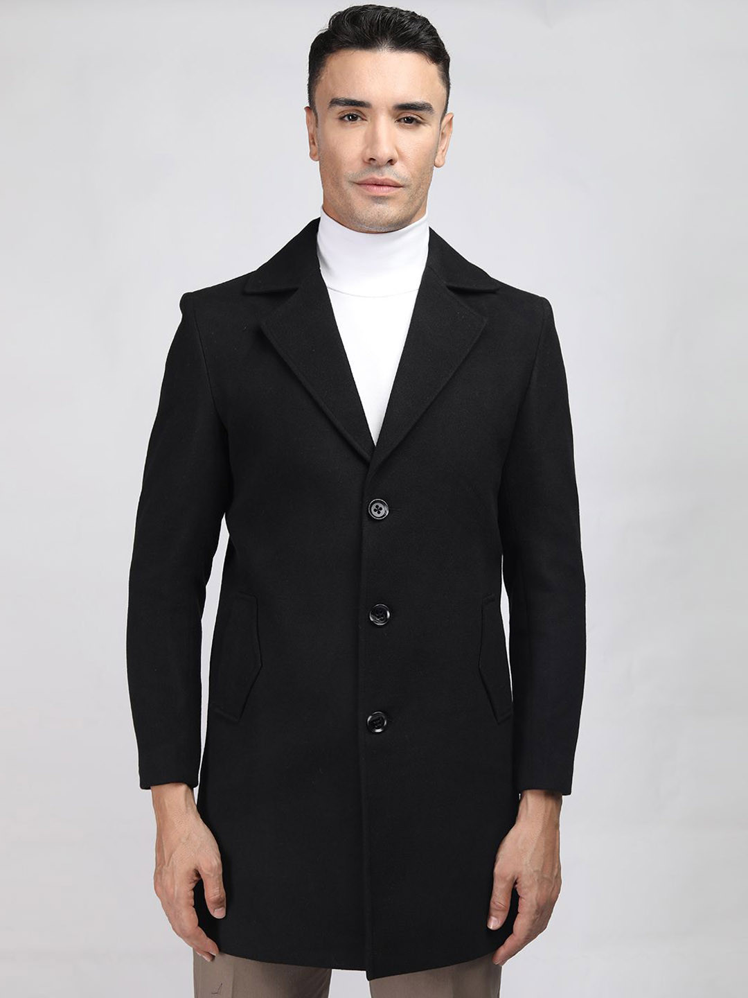 

PROTEX Men Single-Breasted Overcoat, Black