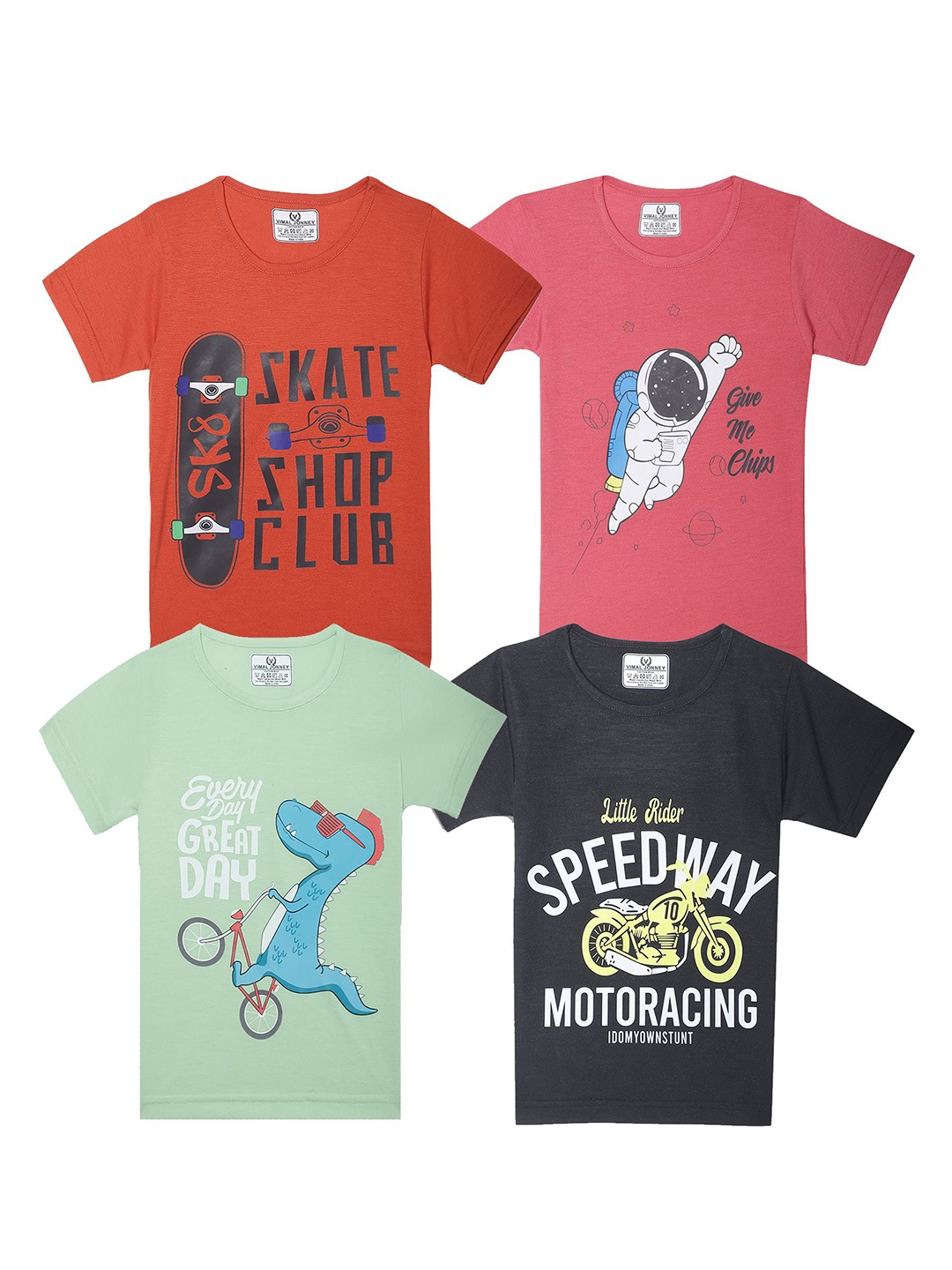 

VIMAL JONNEY Kids Typography 4 Printed Pockets T-shirt, Multi