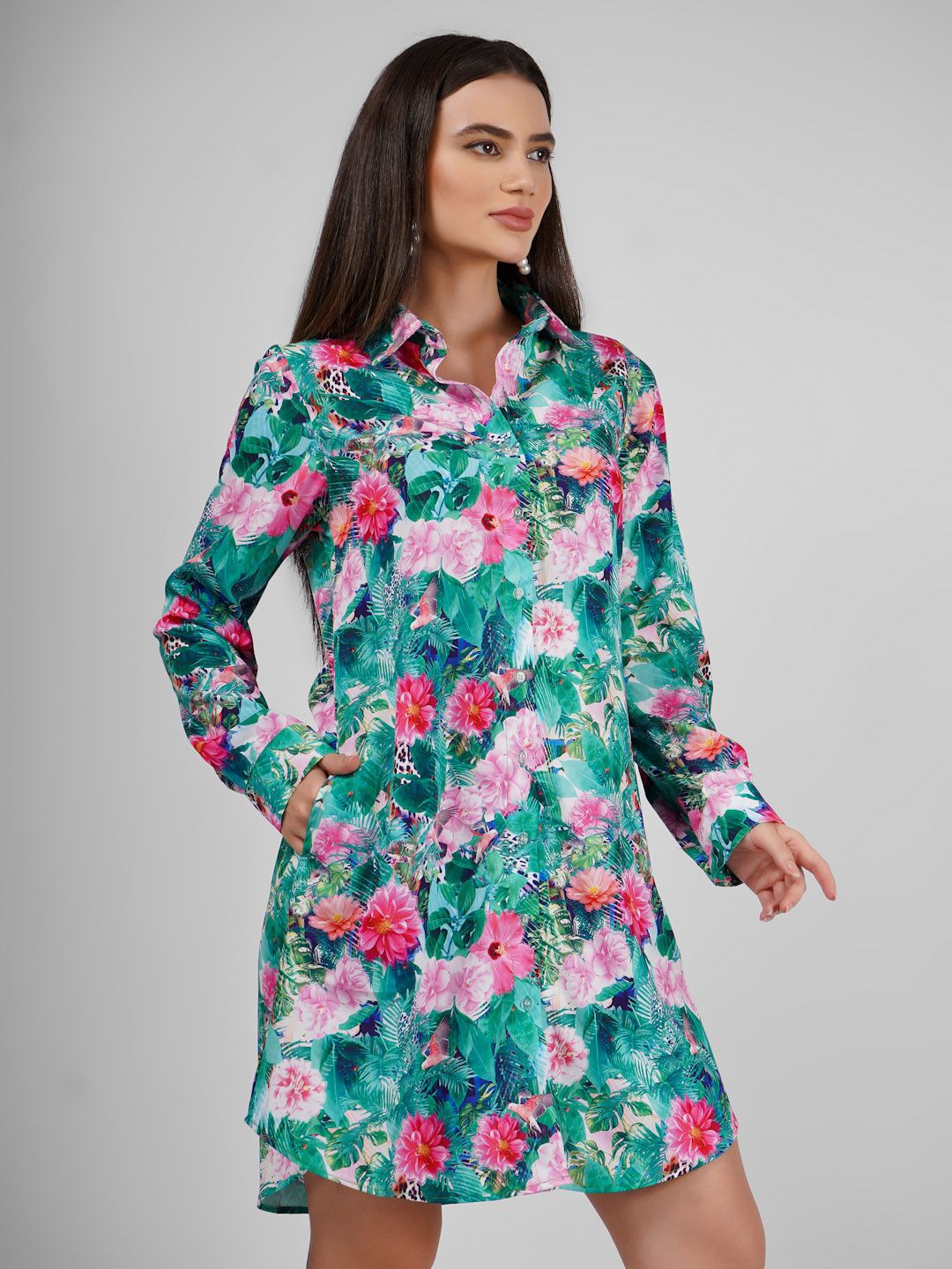 

Sukshat Floral A-Line Mini Polyester Dress, Green
