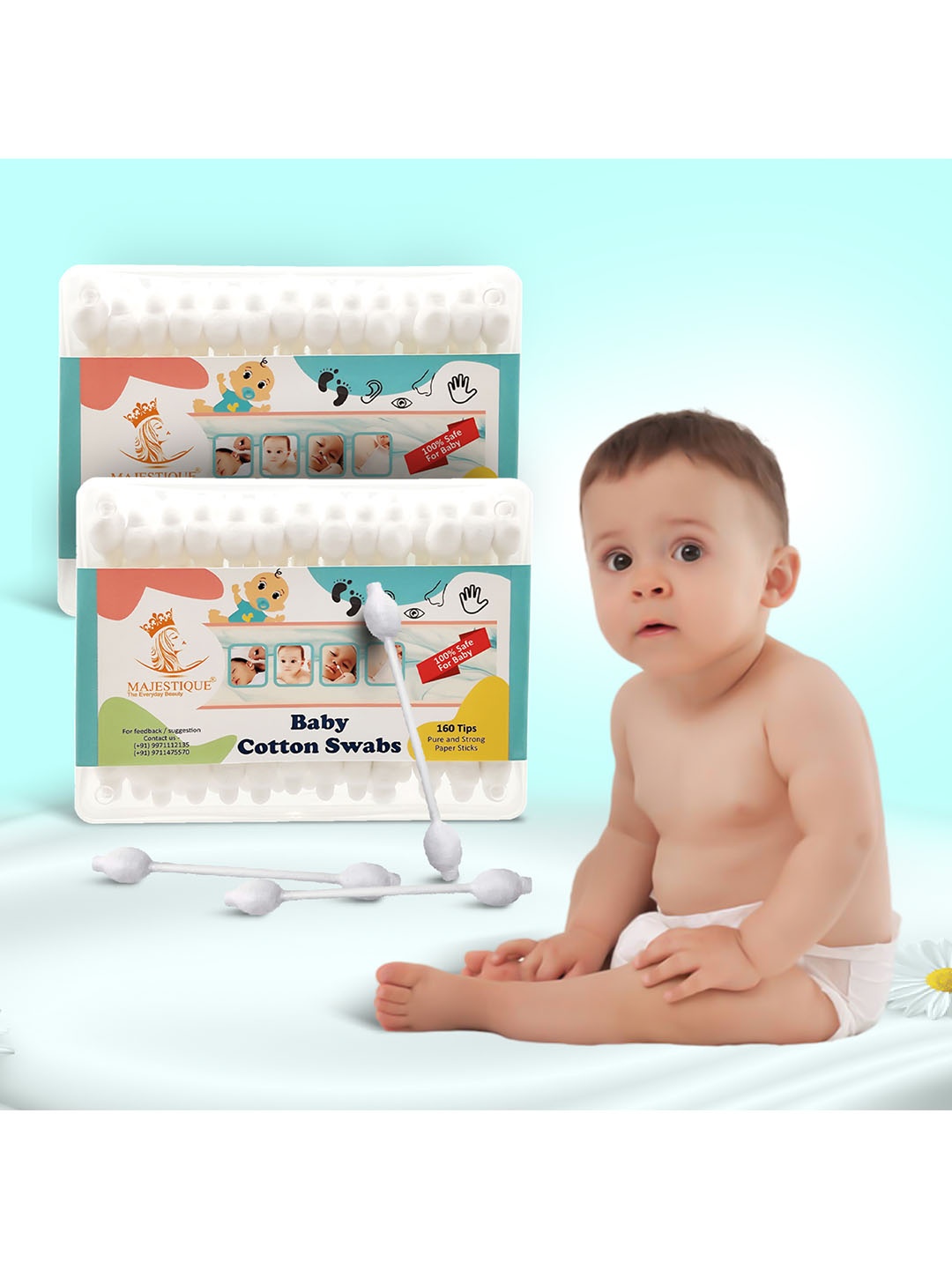 

MAJESTIQUE Set of 2 Infants Safety Cotton Swabs - 80 Pieces Each, White