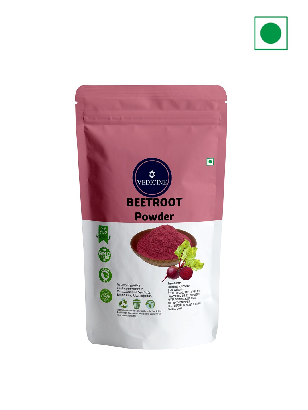 

VEDICINE Natural & Pure Beetroot Powder - 250g, Pink