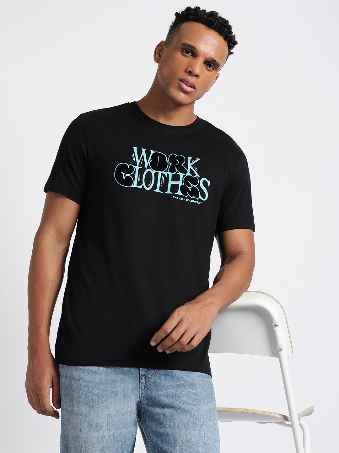 

Lee Typography Printed Slim Fit Cotton T-Shirt, Black