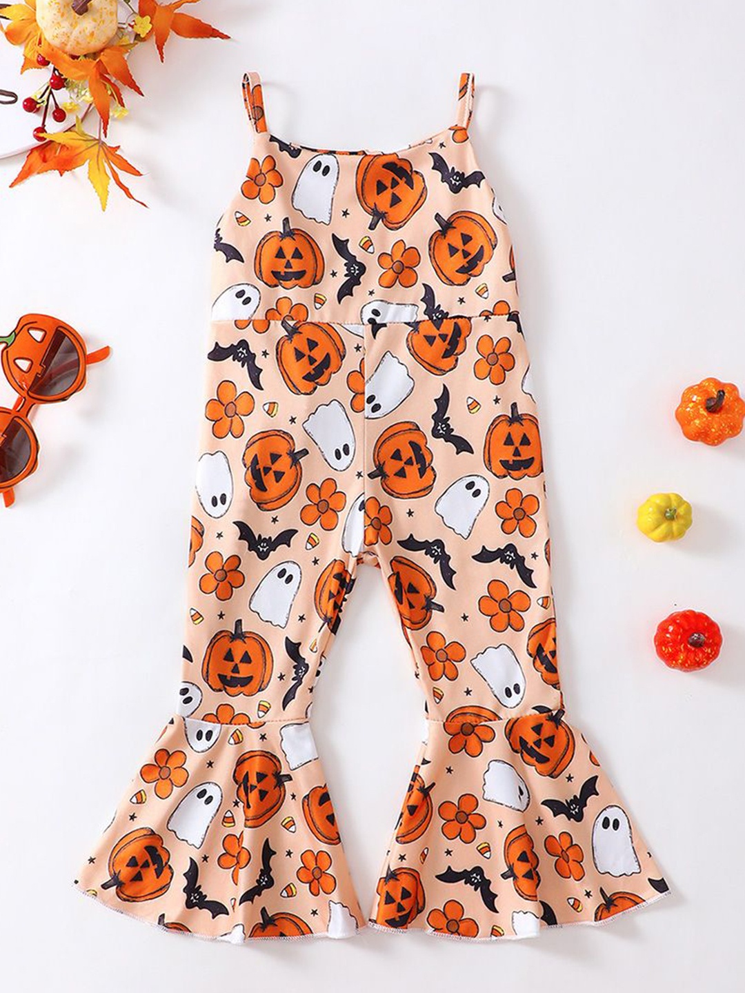 

INCLUD Girls Printed Basic Jumpsuit, Orange