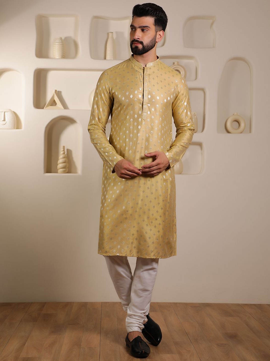 

Anouk Men Regular Kurta with Churidar, Cream