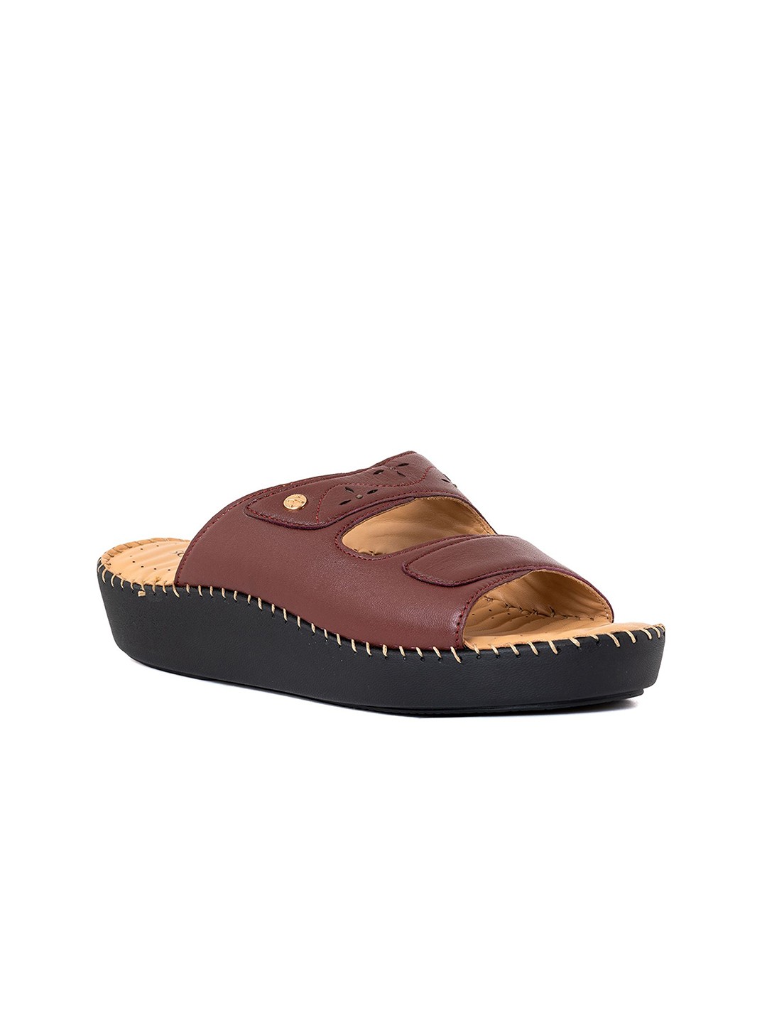 

Khadims Leather Open Toe Flats, Brown