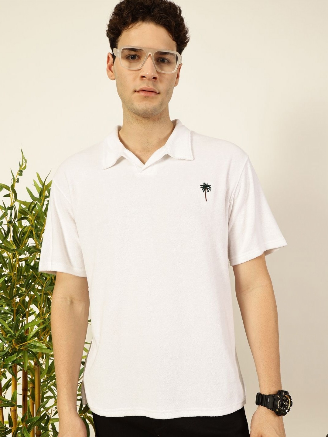 

Thomas Scott Men Solid Polo Collar Cotton Relaxed Fit T-Shirt, White
