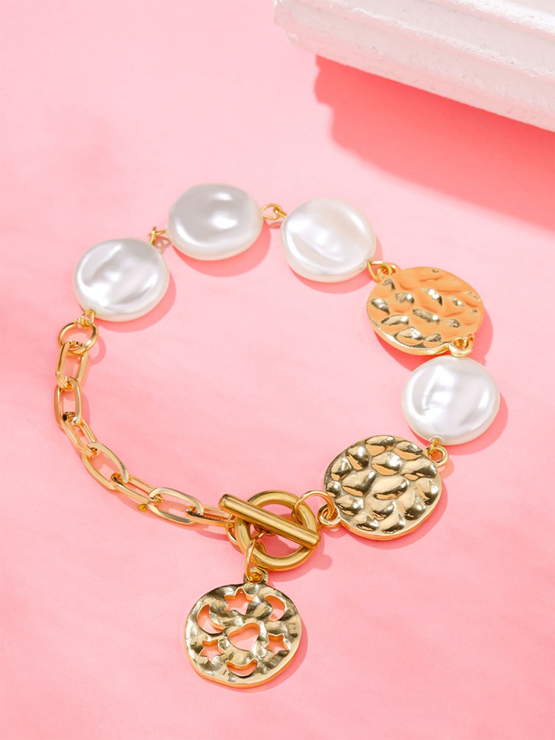 

Yellow Chimes Gold Plated Pearls Charm Bracelet