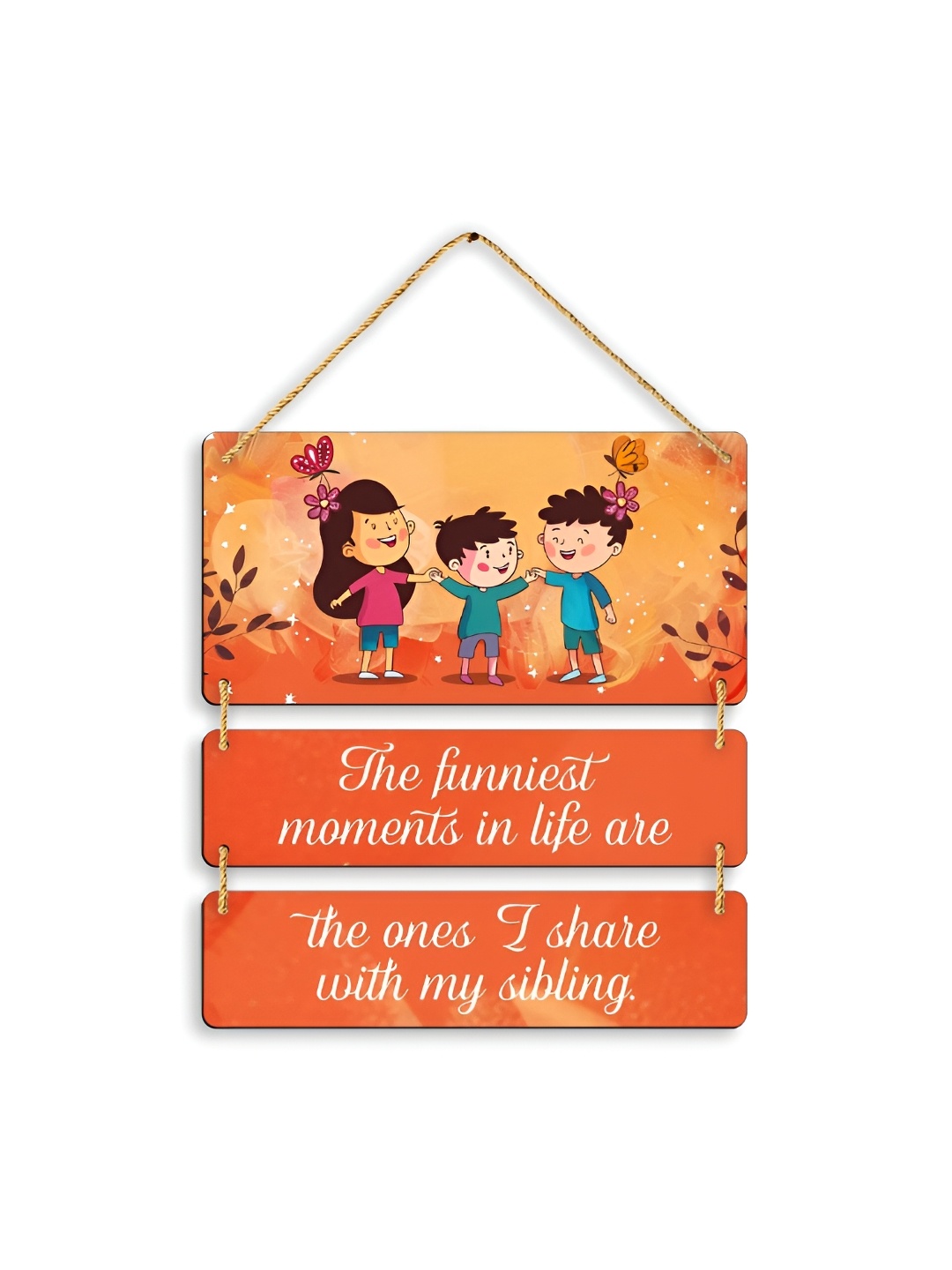 

CLAWCRAFTS Orange-Coloured & Blue Typography Wooden Wall Hanging