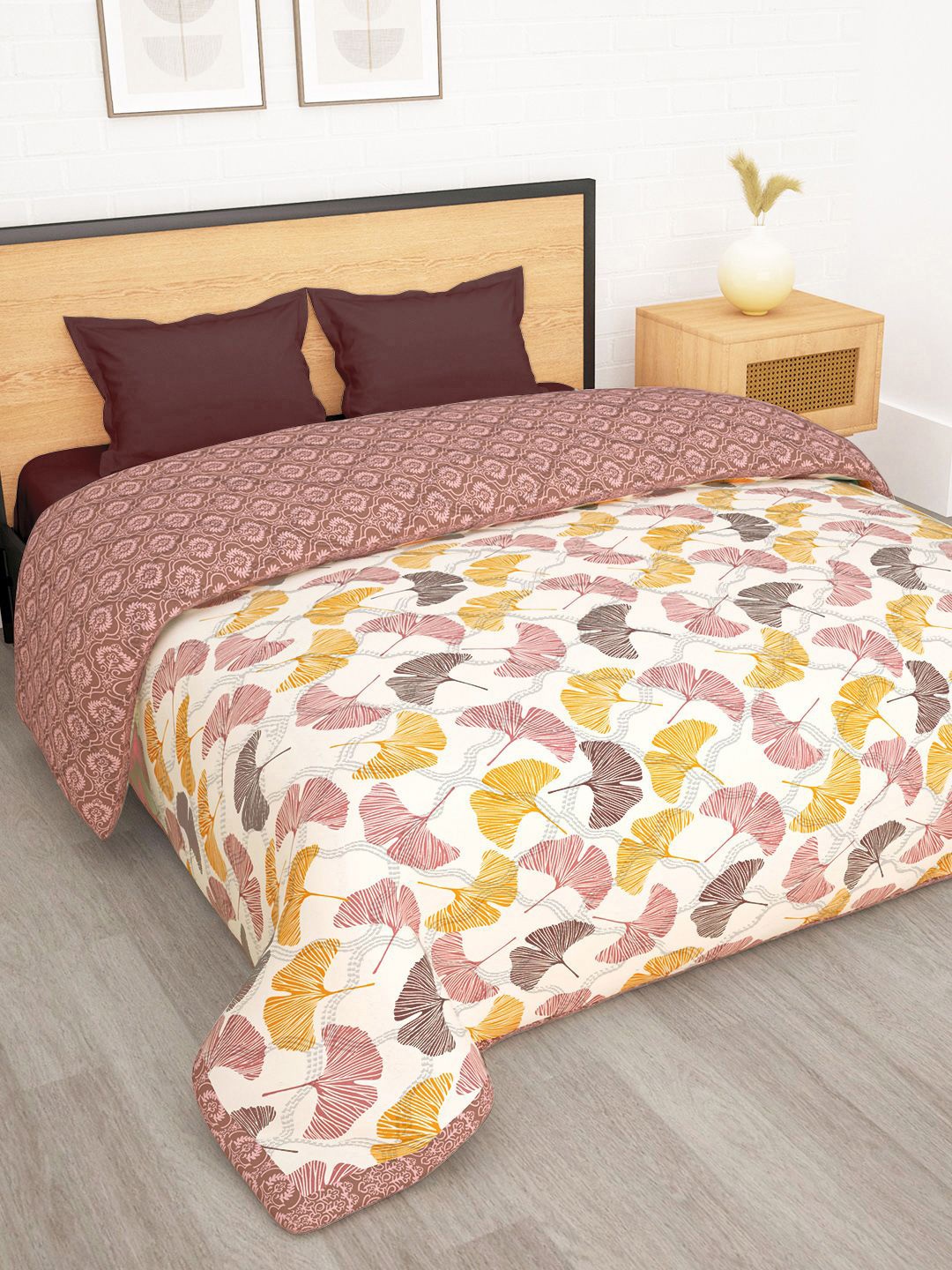 

Story@home Beige & Yellow Floral Reversible 120 GSM AC Room Double Bed Comforter