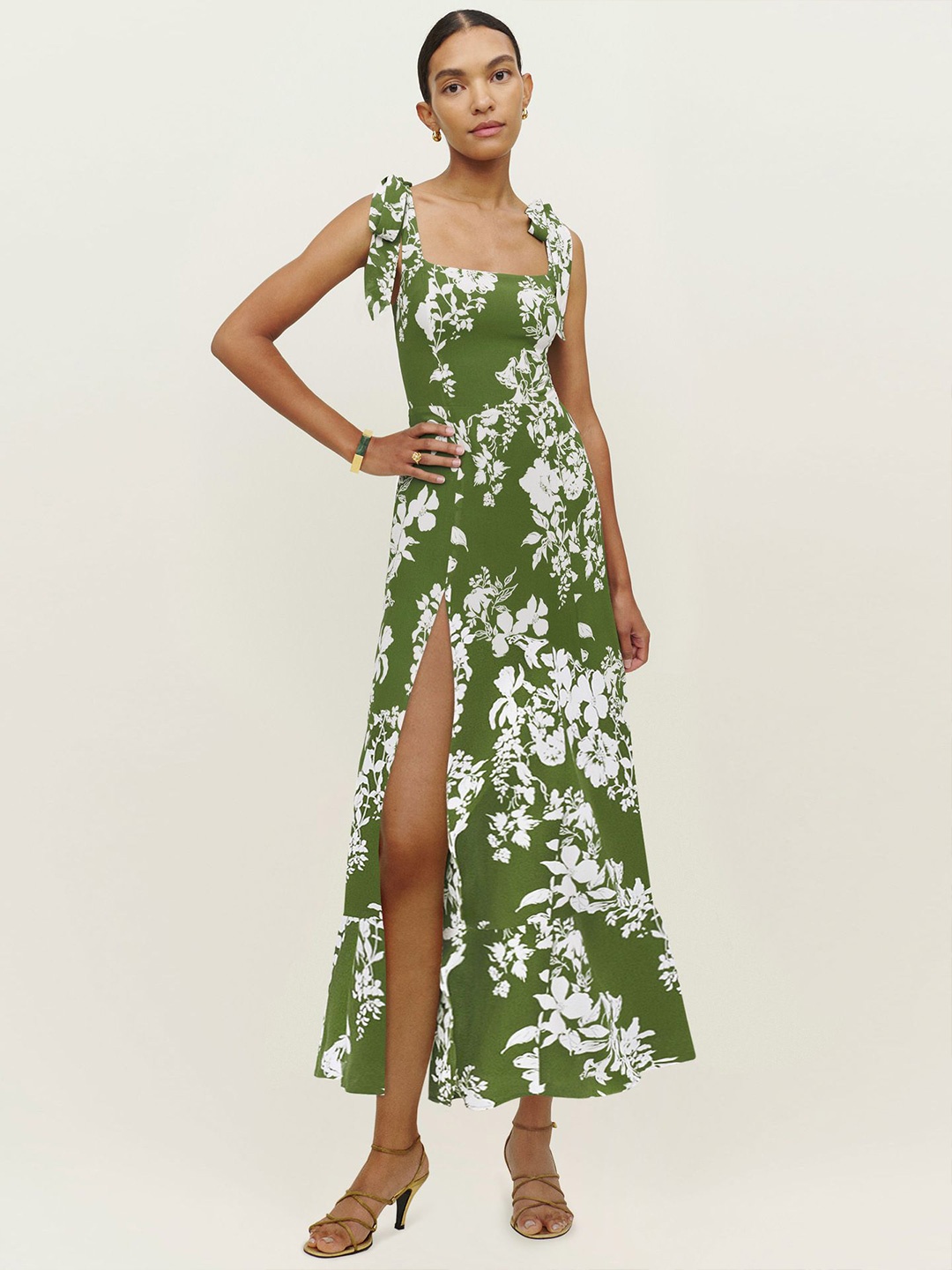 

HERE&NOW Floral Print Fit & Flare Midi Dress, Green