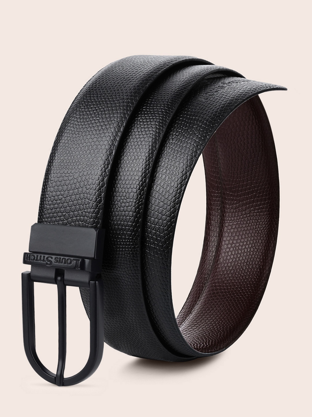 

LOUIS STITCH Men Textured Leather Reversible Formal Belt, Black