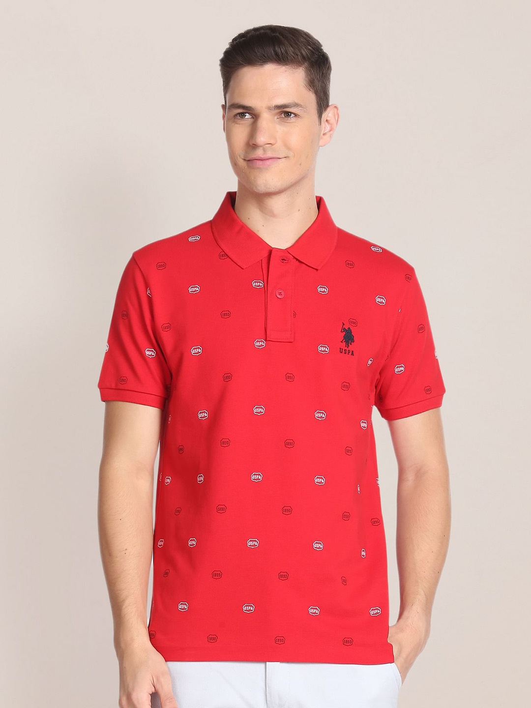 

U.S. Polo Assn. Typography Printed Polo Collar Pure Cotton Slim Fit T-Shirt, Red