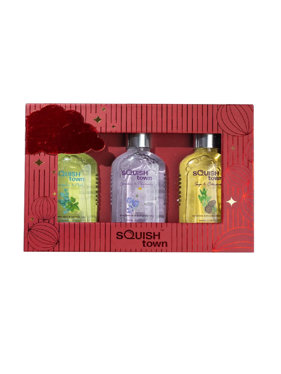 

Squish town Set Of 3 Holiday Aromatherapy Hydrating Shower Gel - 100ml Each, Red